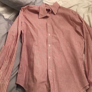 red and white striped collared neck shirt